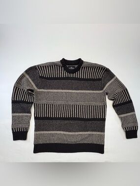 Hollister Black and Gray Striped Crewneck Knit Sweater